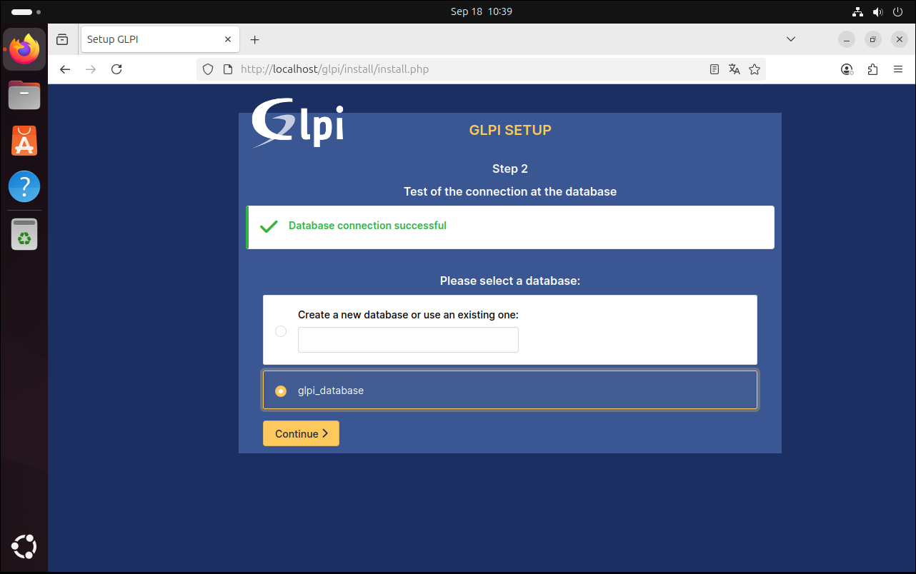 GLPI Kurulumu için Veritabanı Seçimi