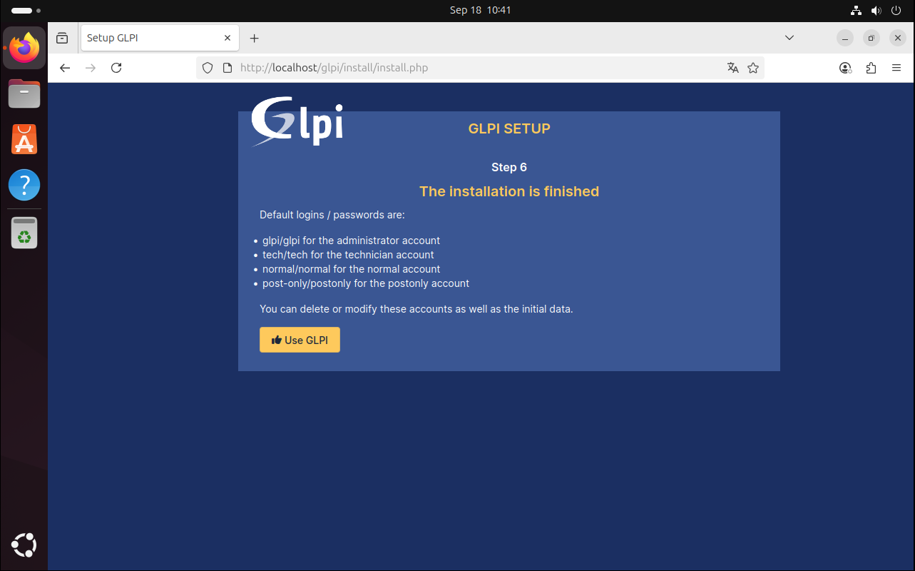 GLPI Varsayılan Yönetici ve Kullanıcı Bilgileri