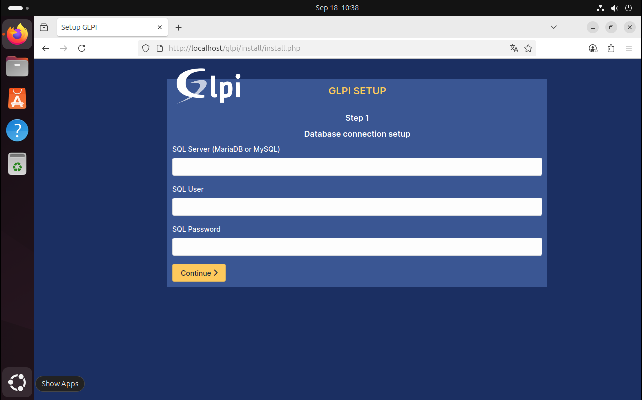 GLPI Kurulumu Veritabanı Kullanıcı Bilgileri Girişi