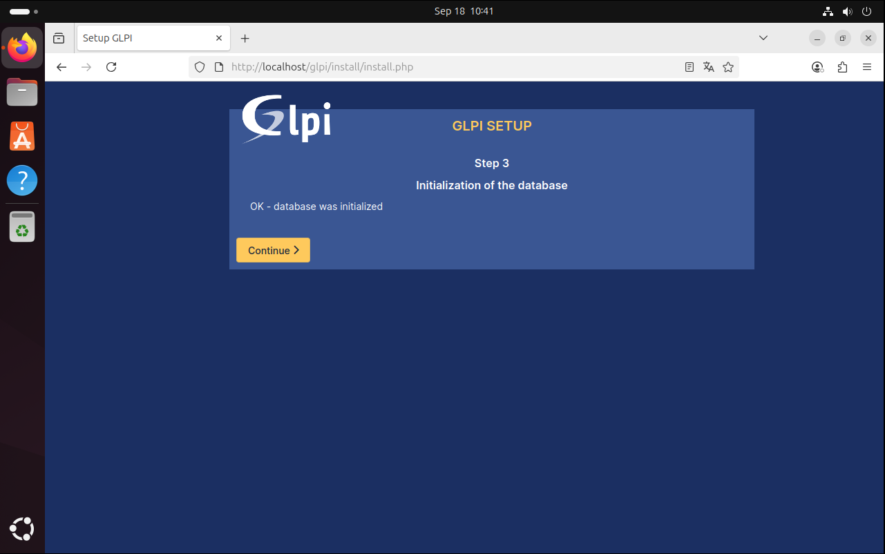 GLPI Veritabanı Başarıyla Başlatıldı